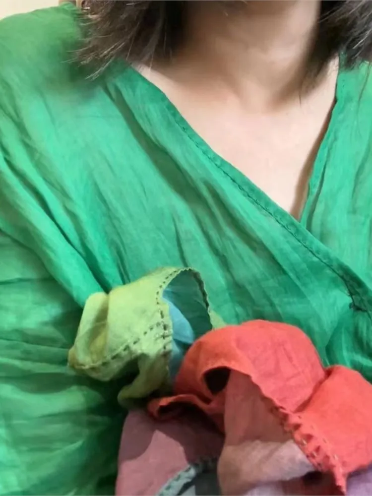 Женская свободная летняя однотонная блузка с v-образным вырезом женская