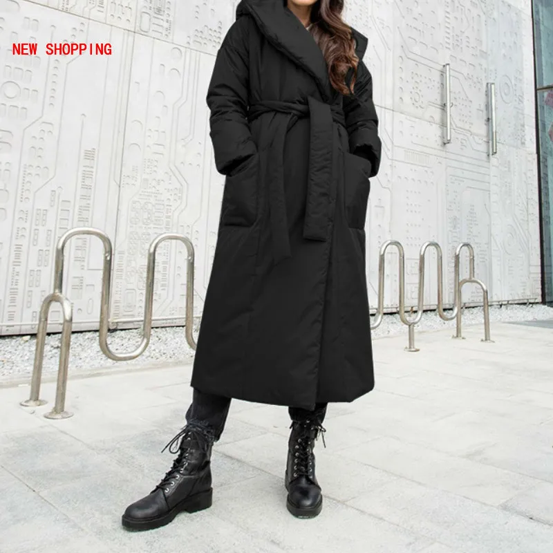 2022 Winter Warm Parkas Women Fashion Loose Pockets Coats Hoodie New Elegant Ladies X-Long Cotton Jackets Female Oversized Thick