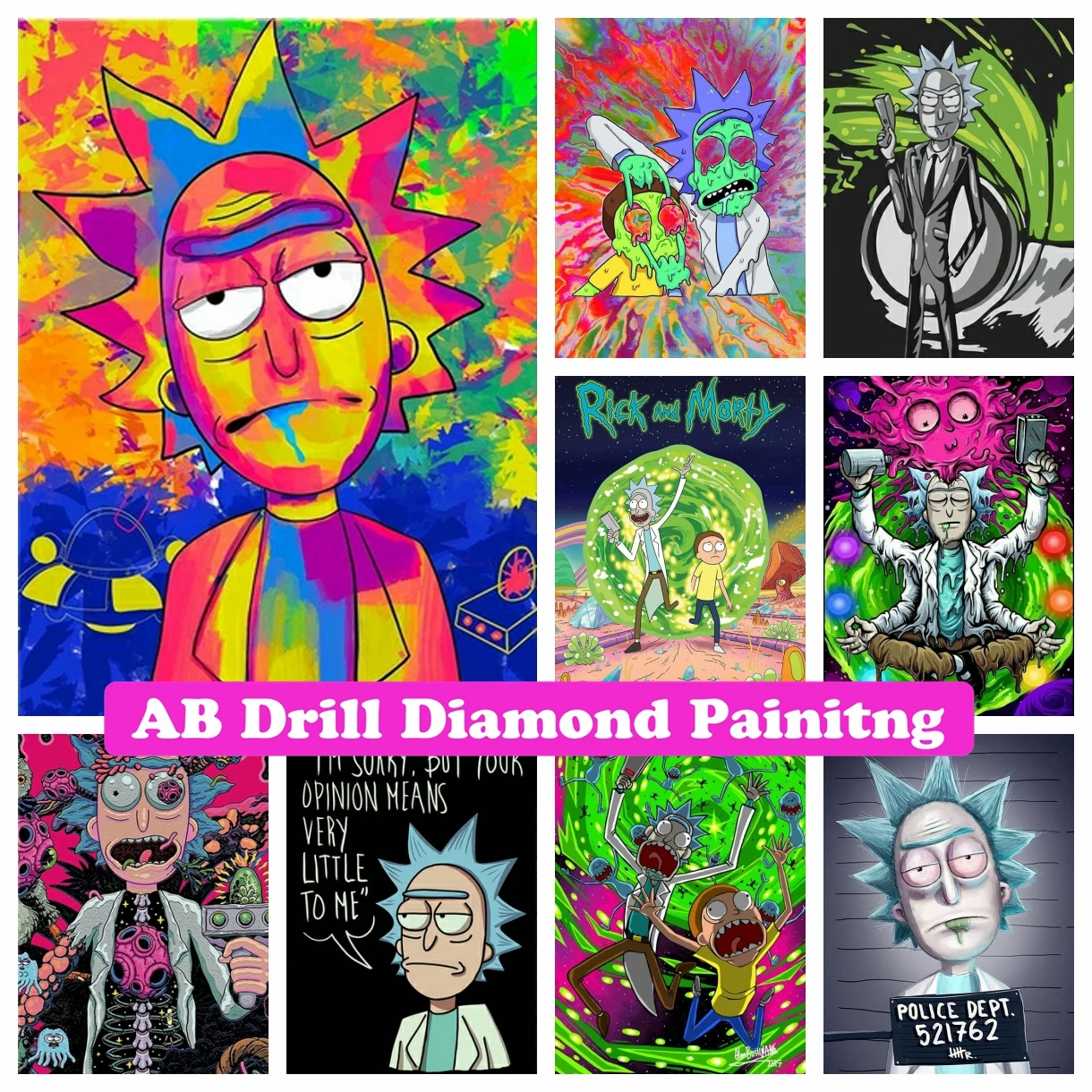 

Rick Popular Series Anime 5D DIY AB Drills Diamond Painting Cross Stitch Cartoon Art Embroidery Picture Mosaic Children's Gifts