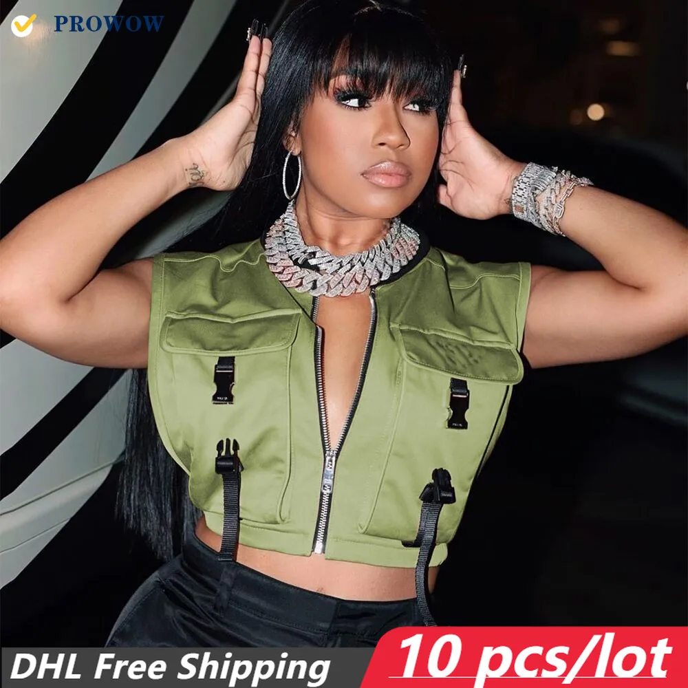 

Wholesale Bulk Women Tops 2022 Summer Casual Eye-splice Zipper Waistcoat Fashion All-match Short Sleeveless Vest Jacket Top 7750