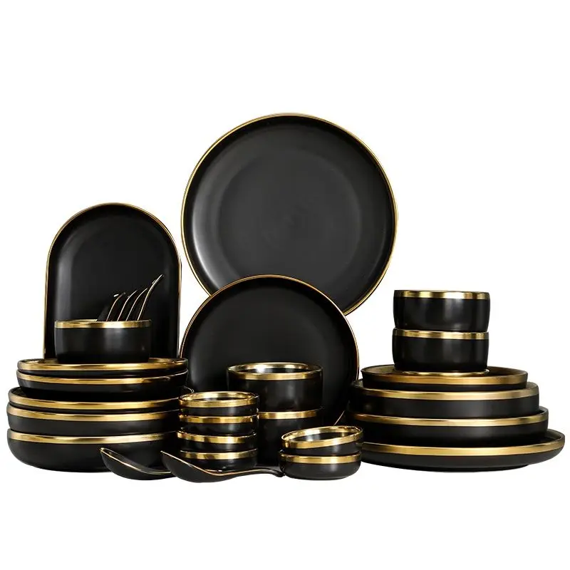 

European-style matte black rice bowl, bowl, chopsticks and dishes creative household combination in Phnom Penh dinner set