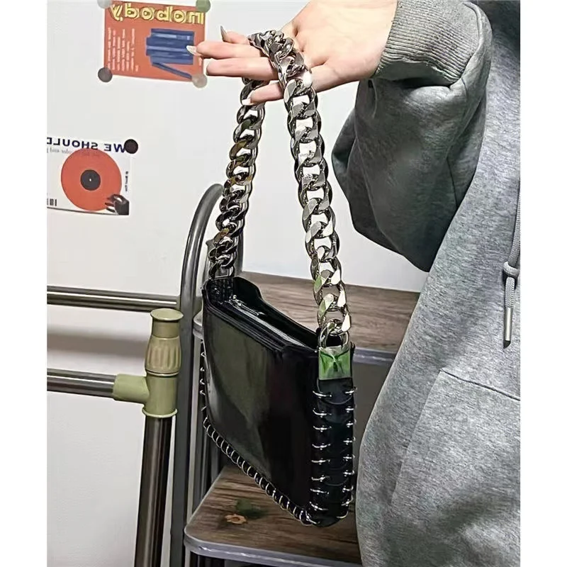

2023 New Fashion Chain Shoulder Bags Black Leather Women Handbags Small Tote Underarm Bag Satchels
