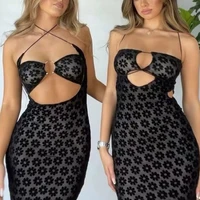 see through maxi dress halter mesh patchwork women sexy lace up sleeveless cut out cleavage sheath robe partywear vestido 2022