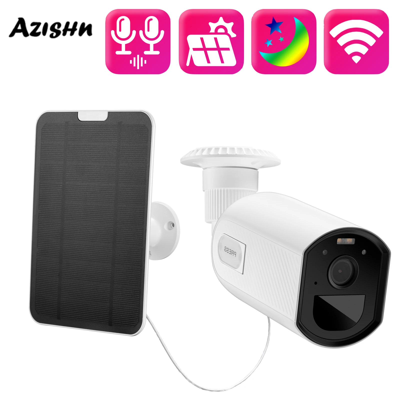 

AZISHNWiFi Solar CCTV Surveillance Battery IP Camera Two Channel Audio Security Outdoor Waterproof Camera