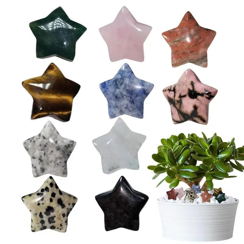 

Crystal Stones Crystal Stone Worry Stones Star Shape Semi-Precious Stones Crystals FlatPentagram DIY Necklace Accessories 10 Pcs