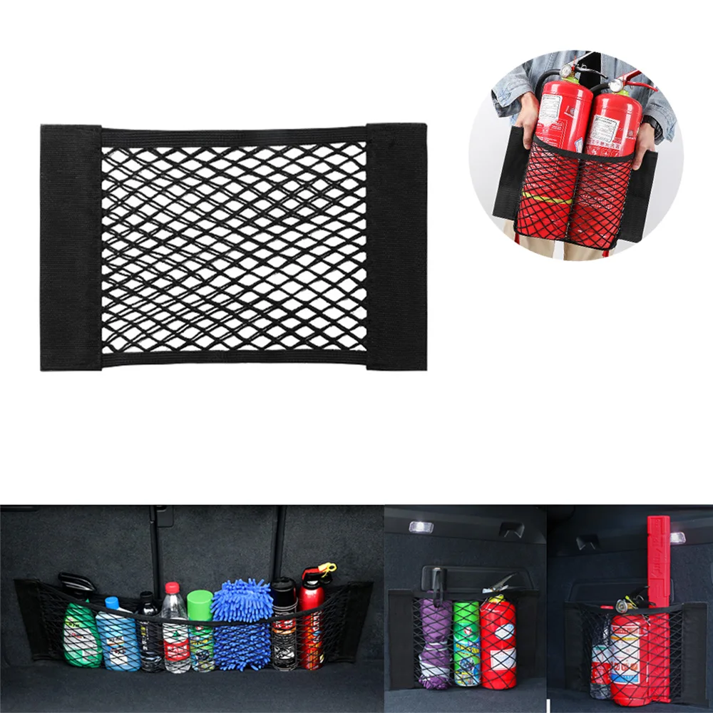 

Car Storage Net Bag Car Interior Products Trunk Storage Artifact Car Fire Extinguisher Holder Elastic Hook And Loop