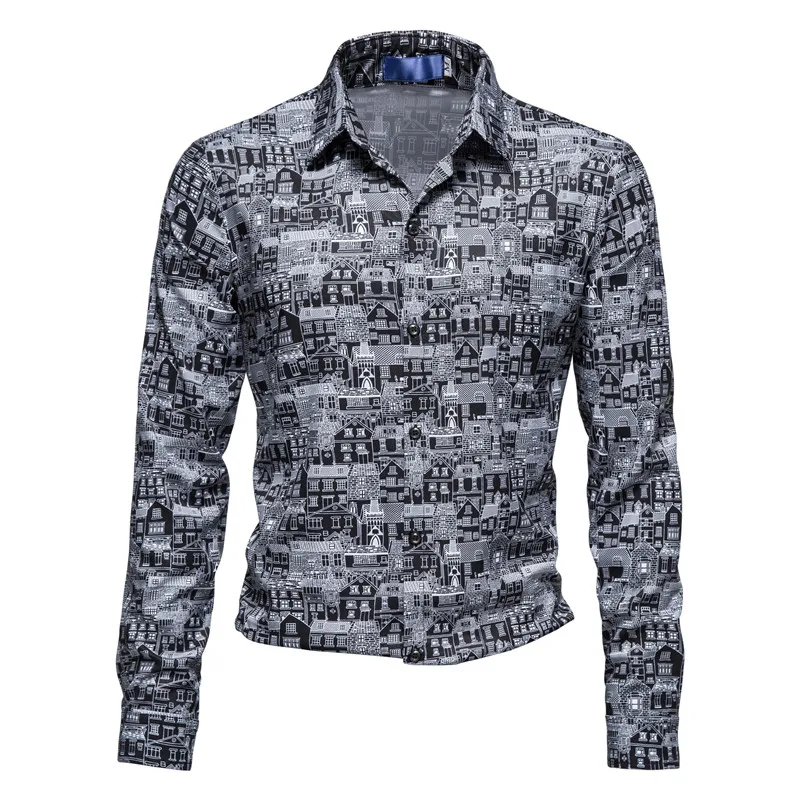 Men's business casual long sleeve shirt printed loose high quality striped shirt fashion Korean shirt 2022 spring new product