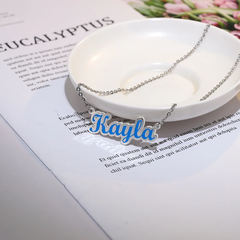 Fashionable Custom 925 Sterling Silver Enamel Color Name Necklace Colorful Personalize Birthday Gifts Women Party Jewelry