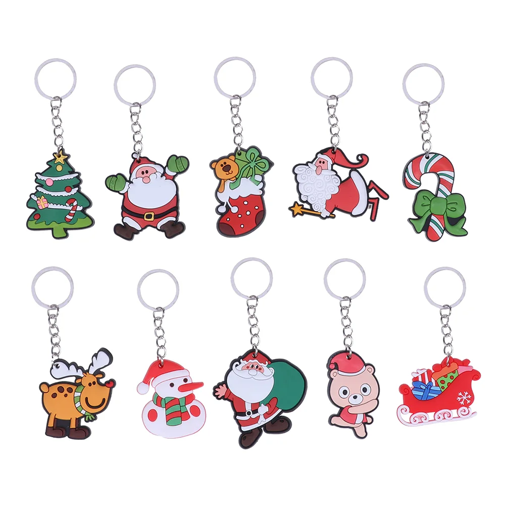 

8pcs Christmas Santa Claus Keychain Cartoon Keyring Hanging Pendant Key Chain Toy for Bag Phone Mixed Pattern