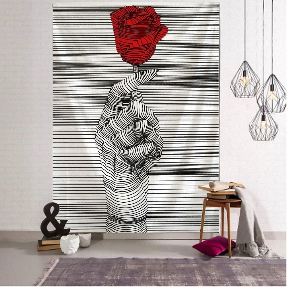 

Creative Line Draw Banner Flag Wall Art Boho Decor Hippie Kiss Psychedelic Wall Tapestry Abstract Carpet Wall Sticker Tapestries