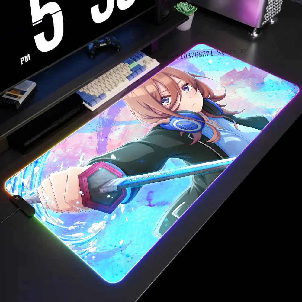Фото Коврик для мыши Nakano Miku с аниме девушкой, размер XXL, RGB, игровые коврики для мыши, HD, черный цвет, аксессуары для геймеров большой №1