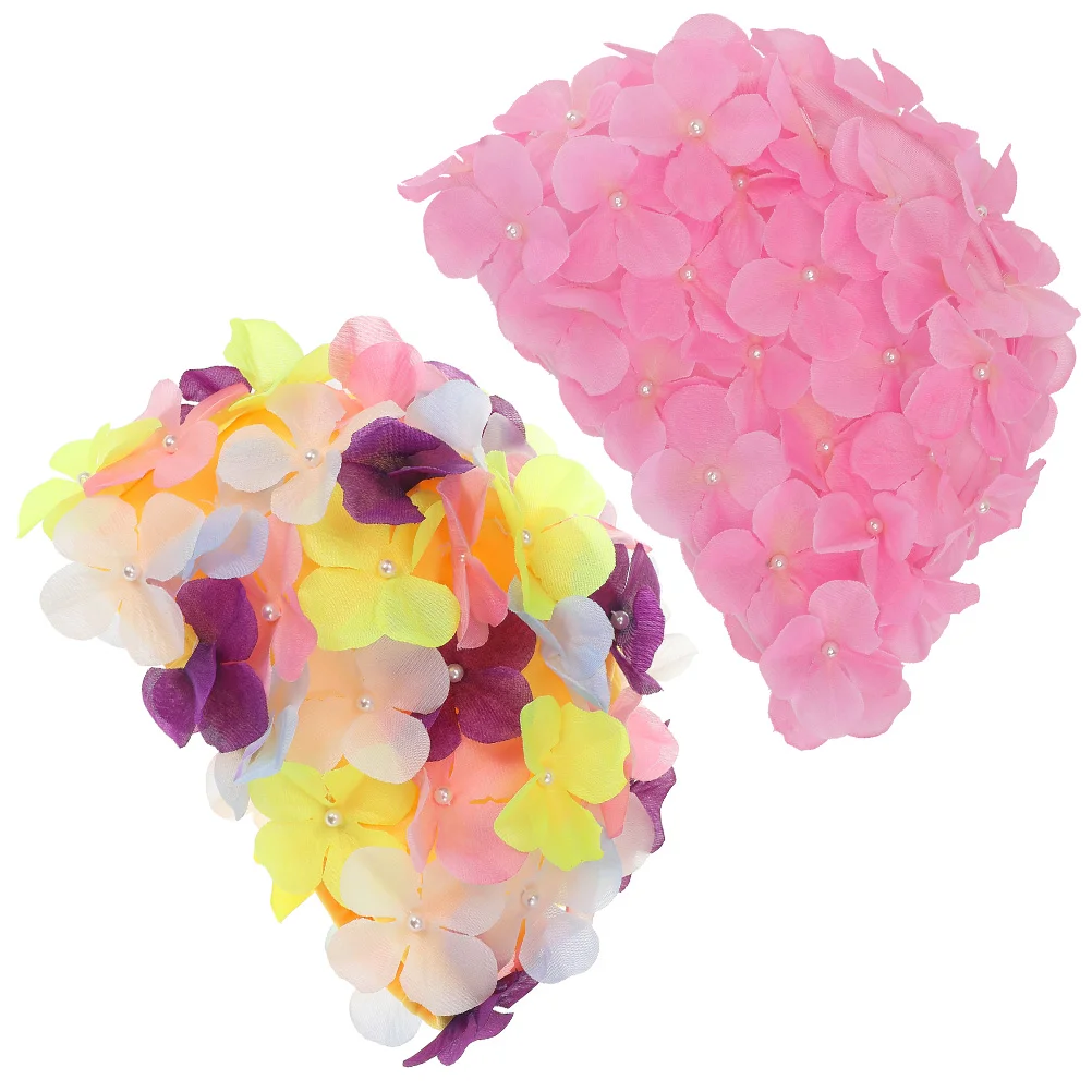 

2 Pcs Floral Swim Cap Women Swimming Caps Large Wear-resistant Hats Long Hair Fabric Miss