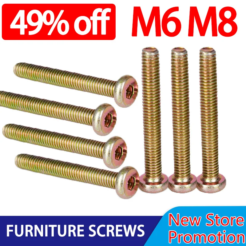 M6 M8 Furniture Screws  Hex Socket Flat Head Hexagon Iron Zinc Plated Wood  Threaded Bolts For Beds Cribs Table Chairs 30mm 60mm