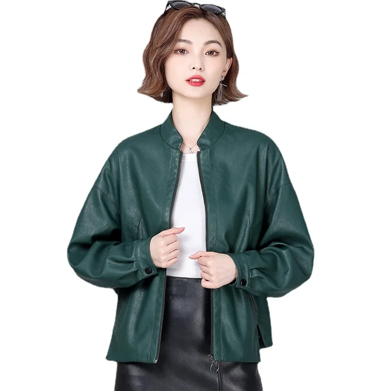 

Женская авиаторская куртка-бомбер из натуральной овечьей кожи, с круглым вырезом и длинным рукавом, верхняя одежда размера 5XL, весна 2023