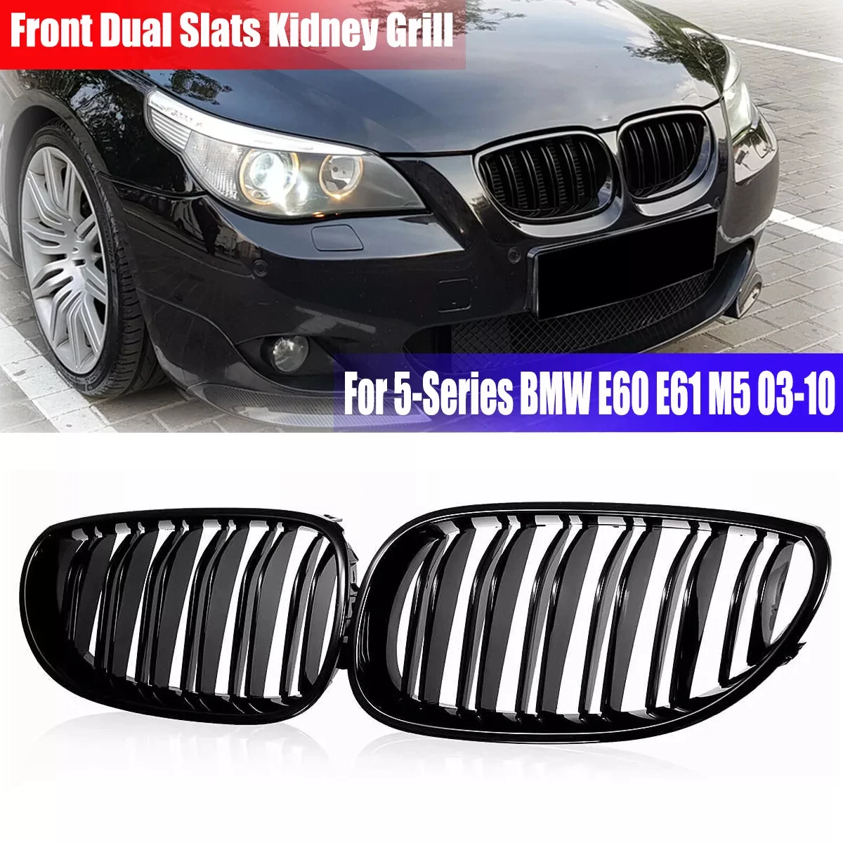 

Двойная Решетка Переднего Бампера Для BMW E60 E61 M5 5 Серии 520i 545i 550i 535i 2003-2010 Спортивный Гоночный Стиль ABS Проч...