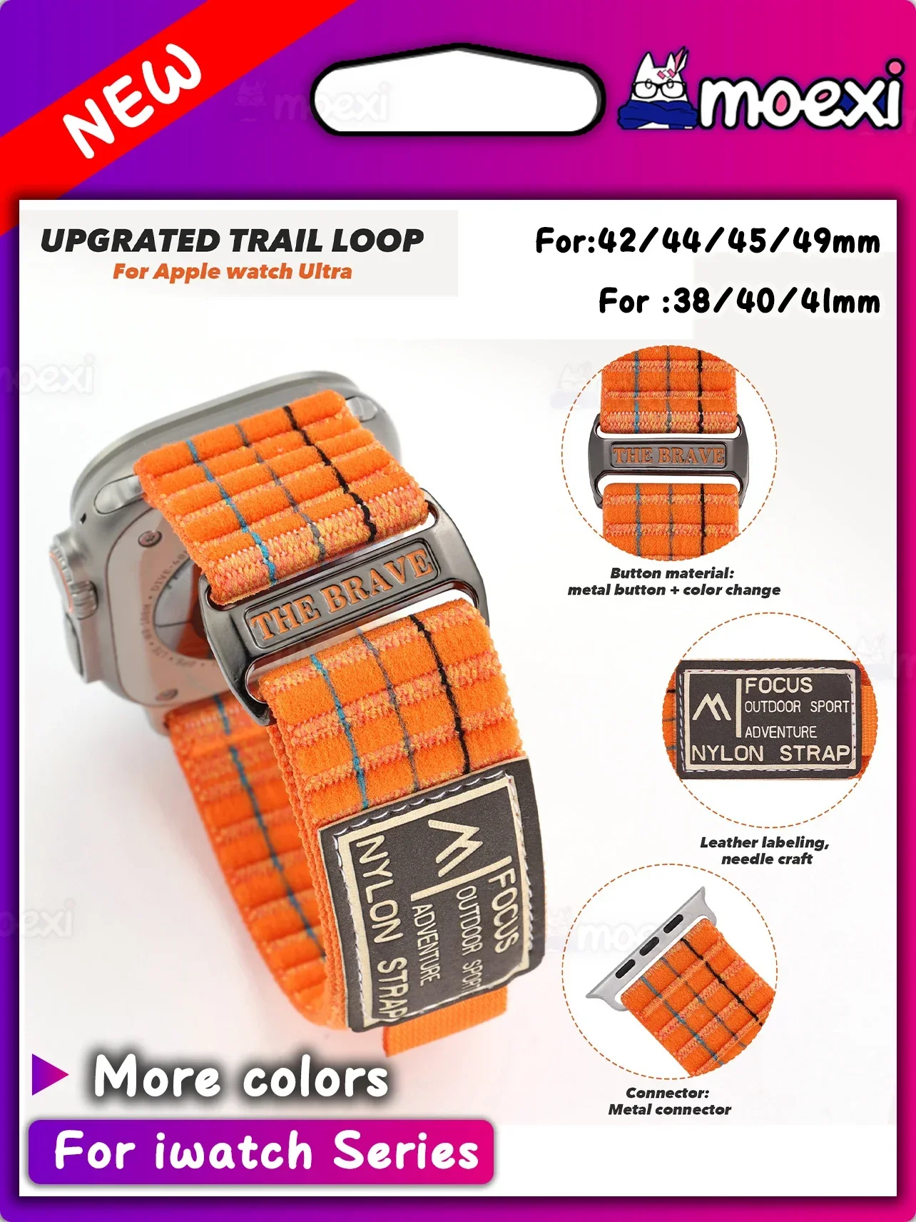 Кожаный нейлоновый ремешок с петлей для Apple watch 49 мм 44 40 45 41 42 38 iWatch Ultra series 10 7 6 5 3 se 8