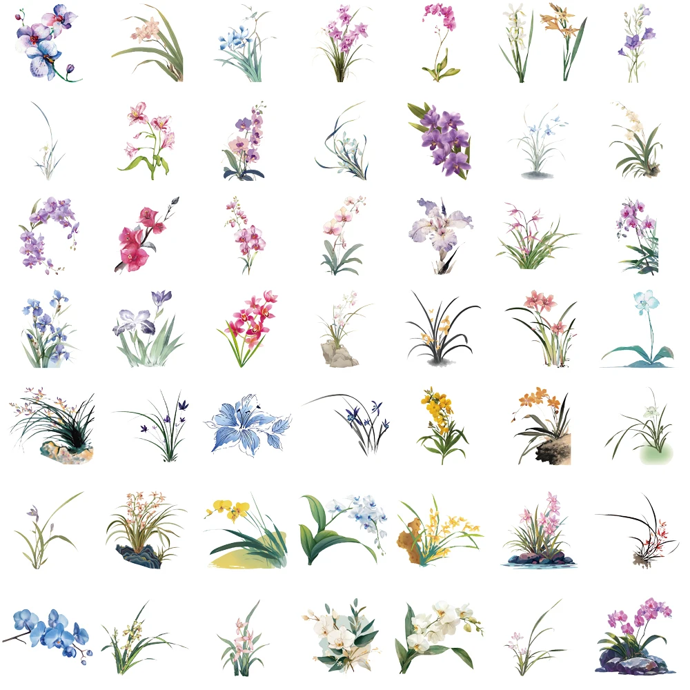 

50/100 Шт. Прозрачных Наклеек-стикеров С Орхидеями, Коллажные, Из ПЭТ, Для Декора Ноутбуков, Гитар, Водостойкие, Декоративные