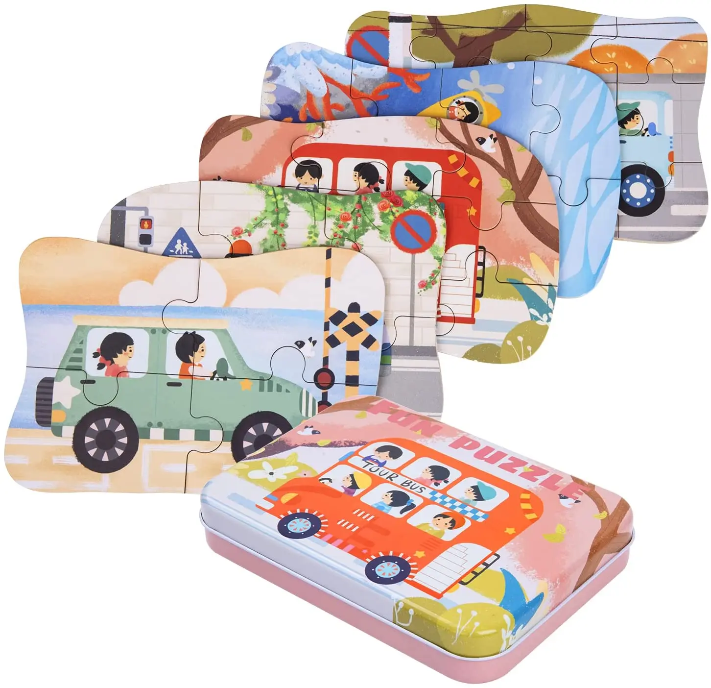 

Jigsaw Puzzle for Children Advanced Puzzle 3-7 Years Old Early Education Cognitive Puzzle Wooden Jigsaw Puzzle with Metal Box