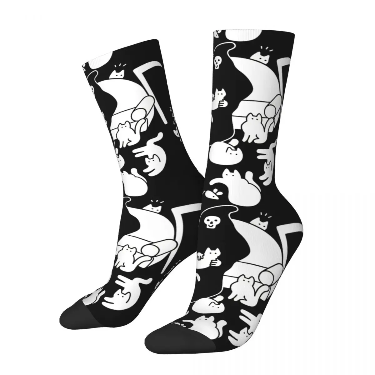 

Funny Happy Men's Compression Socks Death And His Cats Retro Harajuku Cat The Return Of Vampurr Horror Halloween Street Sock