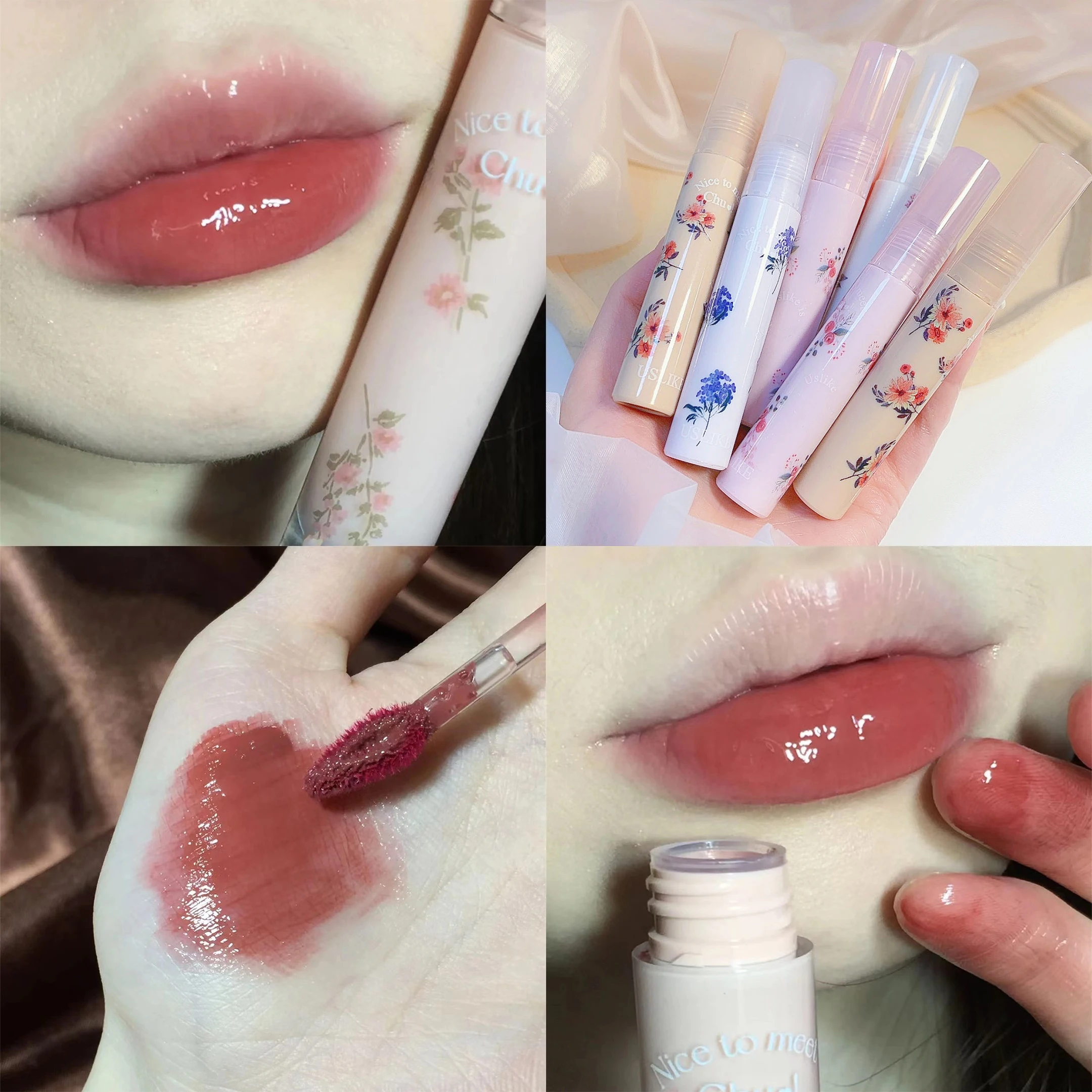 

Flower Mirror Water Lip Gloss Lip Glaze Non-stick Cup Liquid Lipstick Lasting Moisturizing Pink Clear Lip Tint Oil Makeup