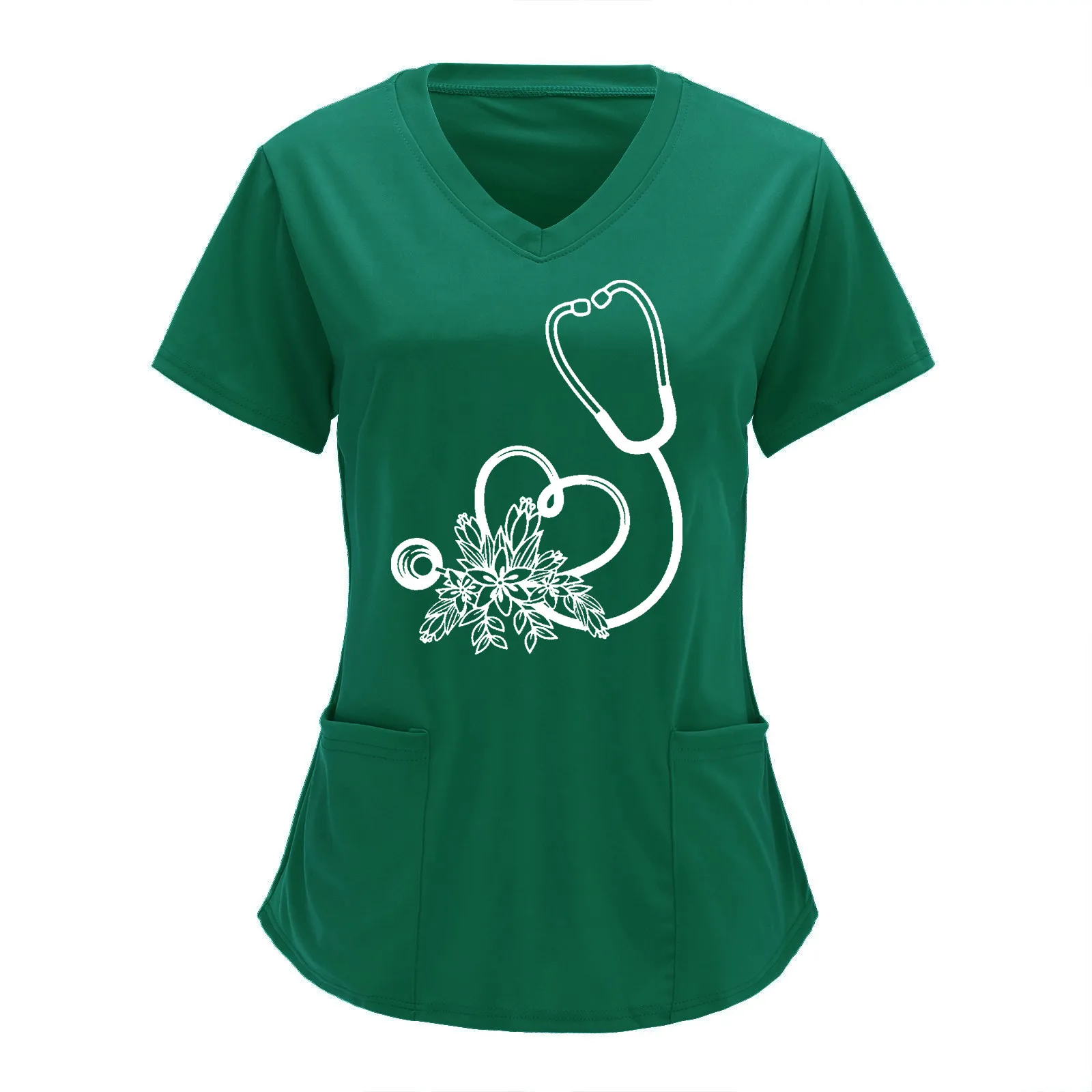 

Women V Neck Solid Color Overalls Partial Positioning Printing Solid Color Short Sleeve Top Overalls Top