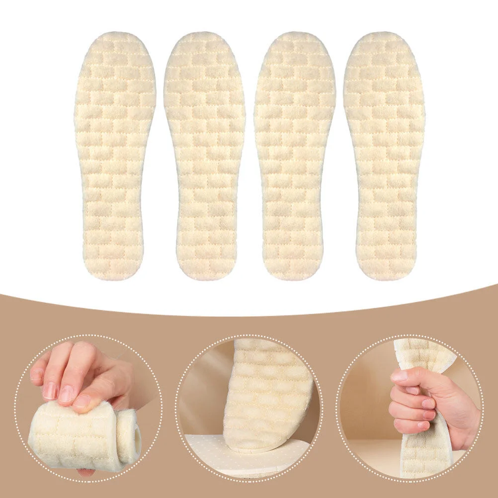 

2 Pairs Women's Boots Warming Insoles Fleece Winter Sneaker Slippers Universal Unisex Wool Shoe Inner Pads Fuzzy House