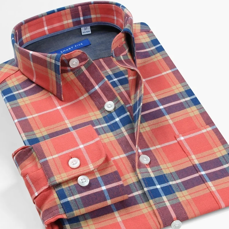 Five Smart Clothing 2022 Mens Plaid Shirts Long Sleeve High Quality Vintage Casual Shirt for Male Camisa Masculina
