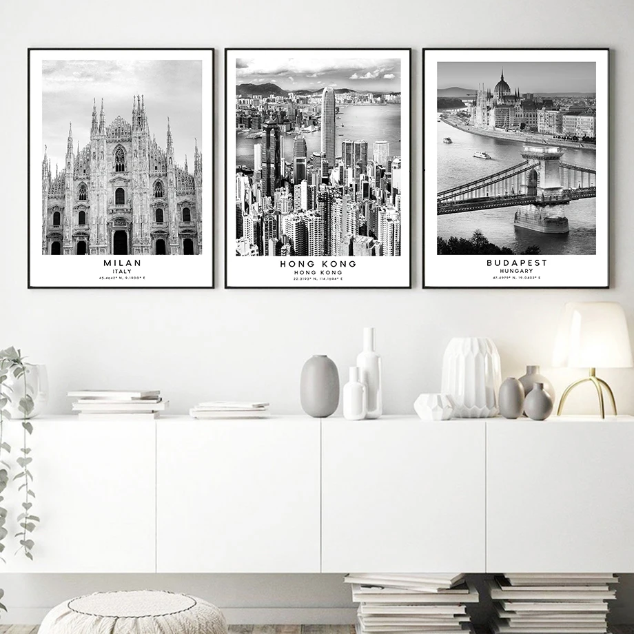 Гонконг Монтего Бей Будапешт черно-белая архитектура модная настенная живопись