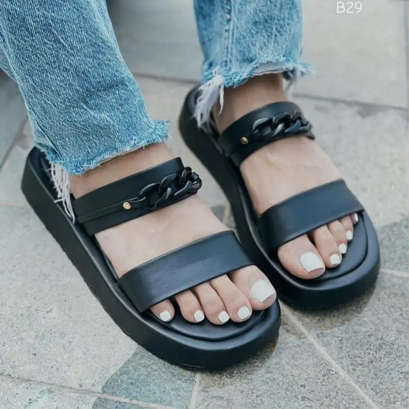 Summer New Ladies Sandals Flat Non-Slip Open Toe Shoes Ladies Casual Retro Comfort Mom Sandals Zapatos De Mujer TGHDOF