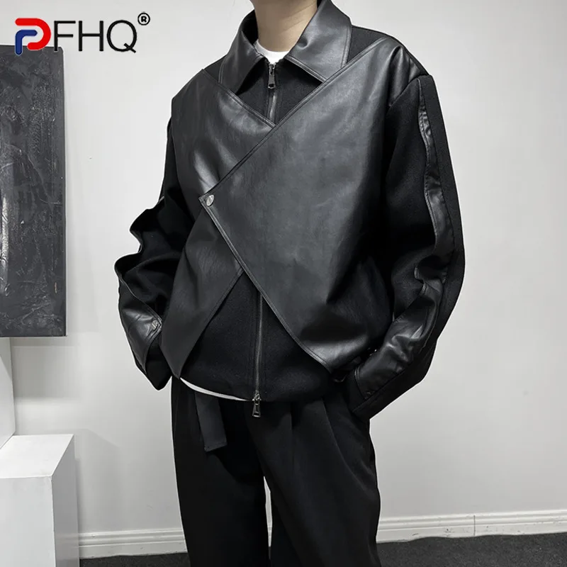 

Осенняя модная дизайнерская шерстяная кожаная куртка PFHQ в стиле пэчворк, Корейская элегантная Роскошная модная мужская куртка в стиле панк...