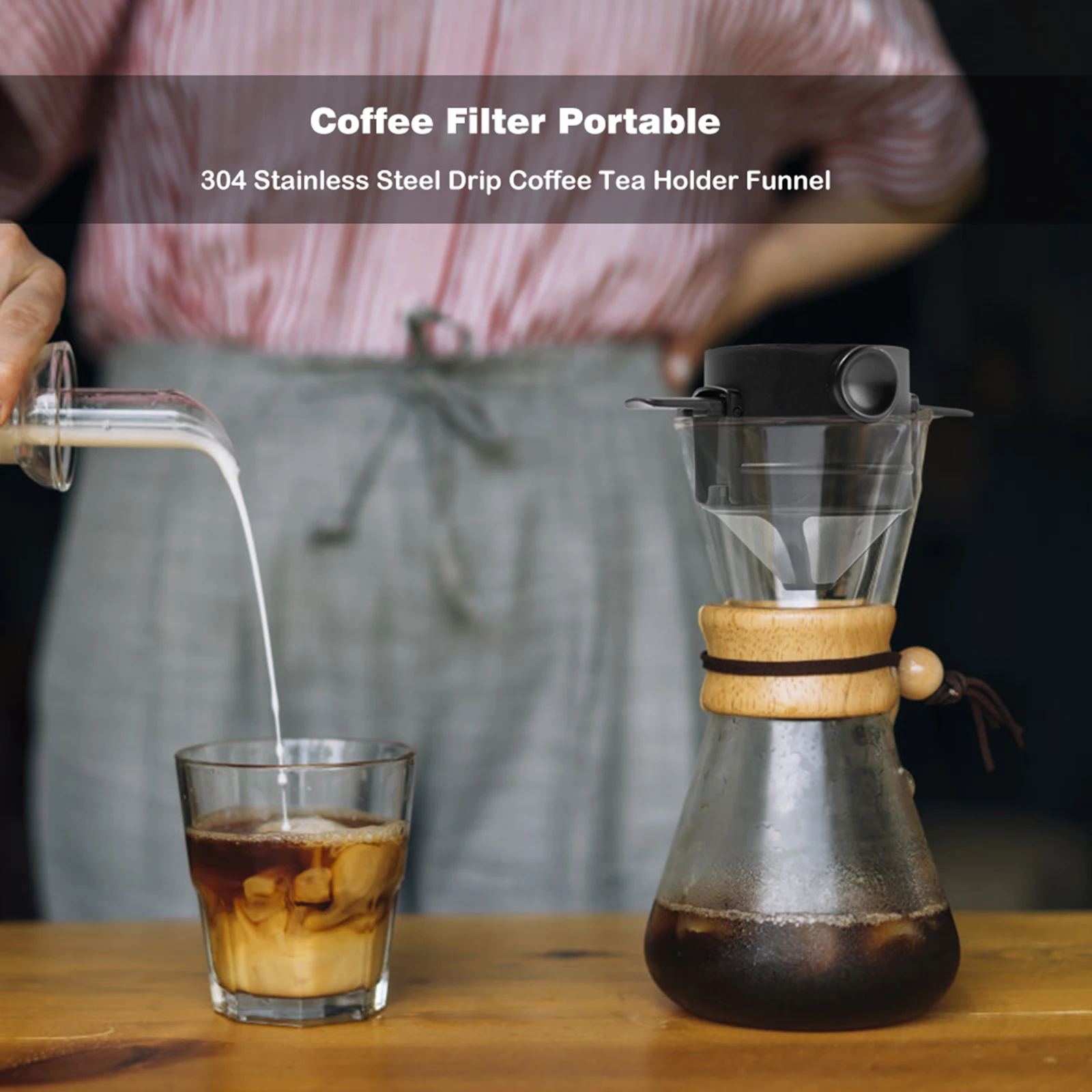 

2pcs Foldable Coffee Filter Stainless Steel Drip Coffee Tea Holder Funnel Baskets Reusable Tea Infuser Stand Over Coffee Dripper