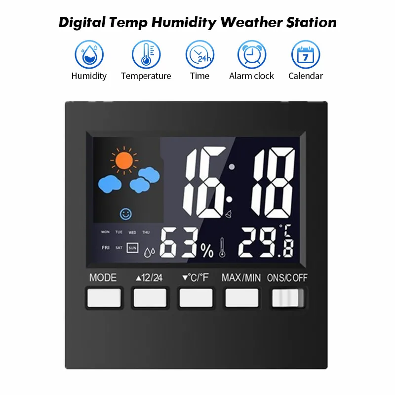 Alarm Clock Indoor Digital Thermometer Hygrometer Calendar P