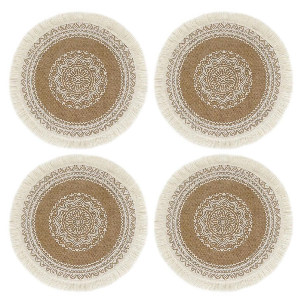 

4 шт., круглая подстилка с кисточками, 15 дюймов