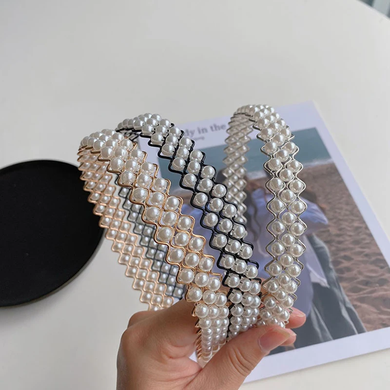 

Обруч для волос с жемчугом Женский, простой элегантный ободок с украшением, аксессуар на голову