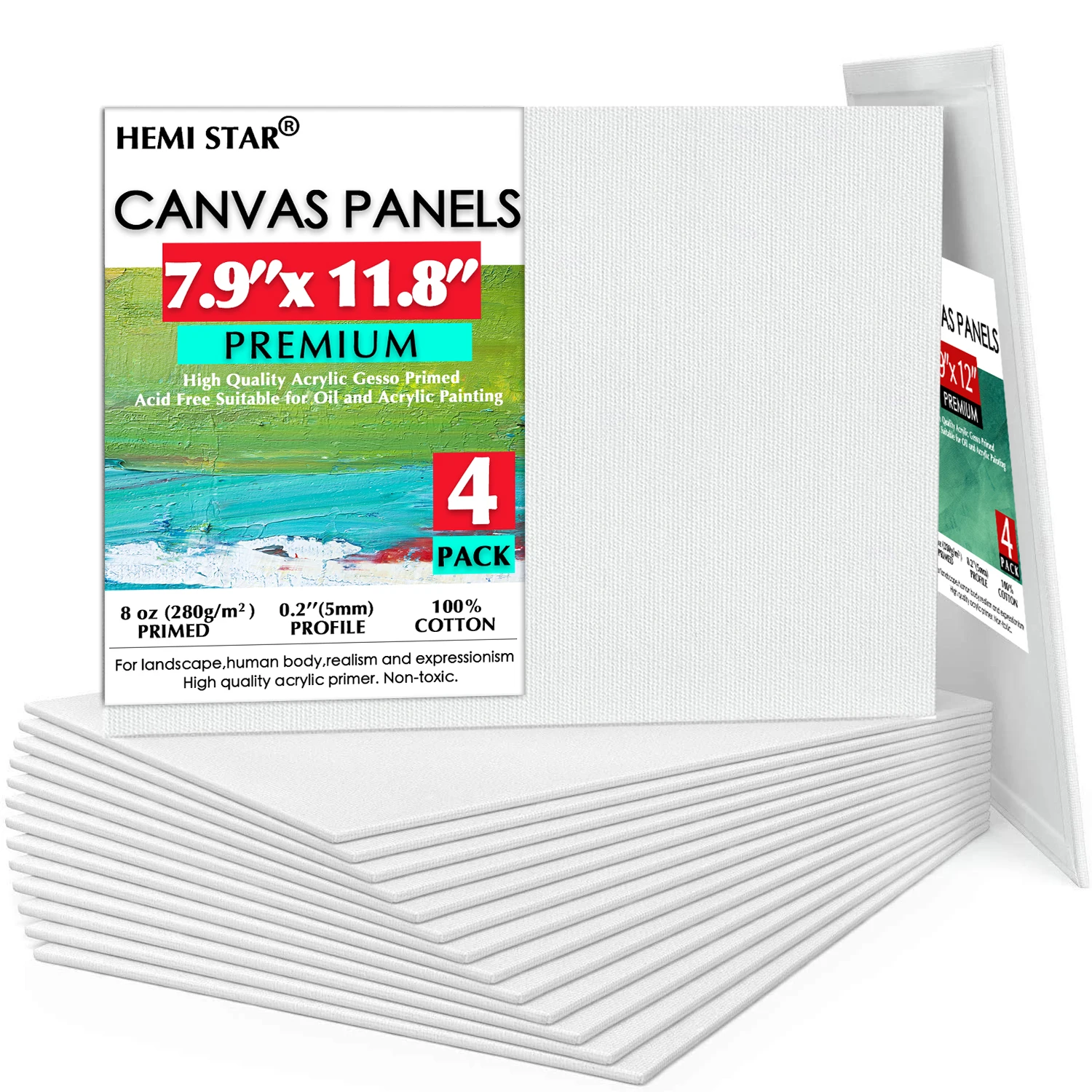 

Canvas Panels 4-Pack 8 Oz Primed Acid-Free 20x20cm-7.9x7.9in 100% Cotton Paint Canvas for Painting, Blank Canvas for Artist