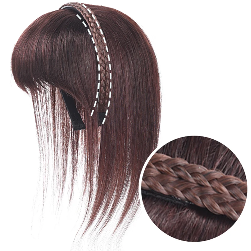 SC Human Hair Fake Bangs Invisible Additional Hair 3D One-piece Bangs Piece Braid Headband Bangs Replacement Piece For Women