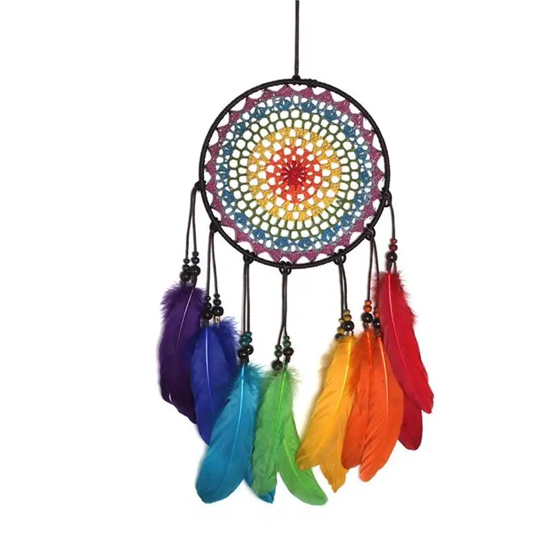 

Handmade Ornaments Wind Chimes Rainbow Feather Dream Catchers For Gifts Wedding Home Decorations BW