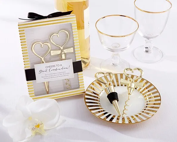 

wedding party favor gifts and giveaways for guests -- Cheers To A Great Combination Gold Wine Set wedding souvenir 20 sets/lot