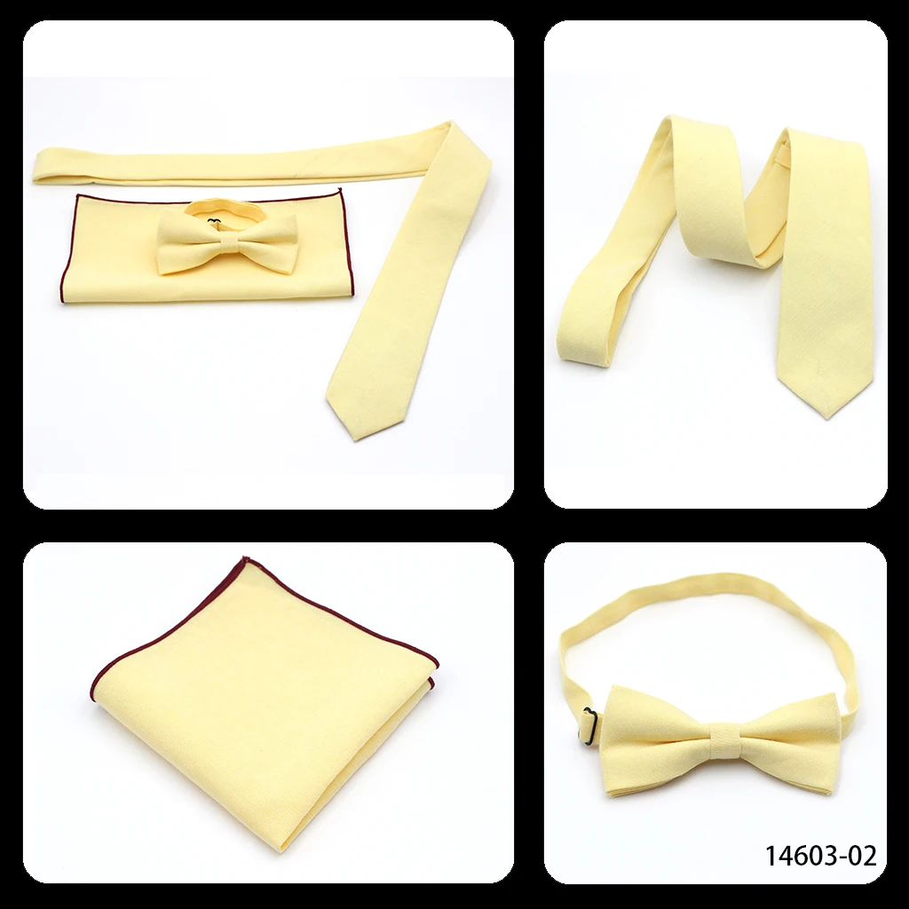 

LYL 6CM Solid Yellow Slim Ties Set Pocket Square Bowtie Man Necktie Business Accessories Suit Men Wedding Guest Gift Neck Tie