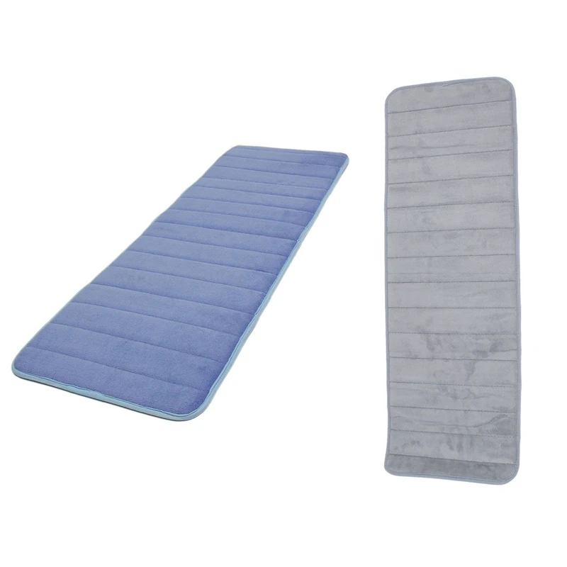 

2 Pcs 120X40cm Absorbent Nonslip Memory Foam Kitchen Bedroom Door Floor Mat Rug Carpet Gray & Dark Blue
