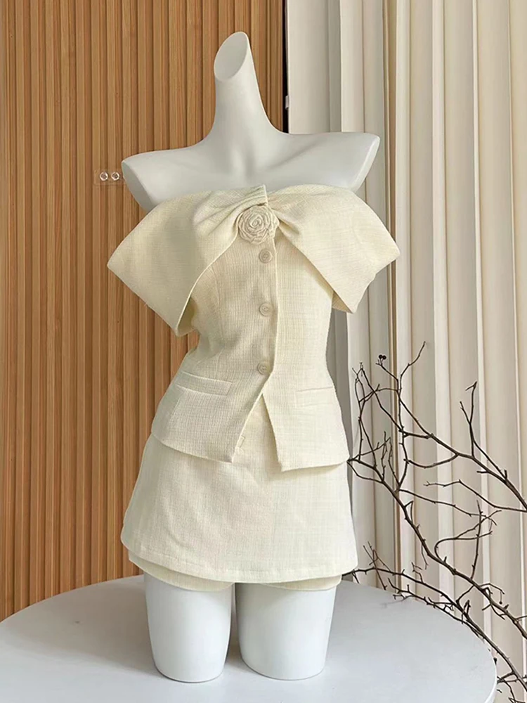 Корейский элегантный комплект из двух предметов женский с открытыми плечами