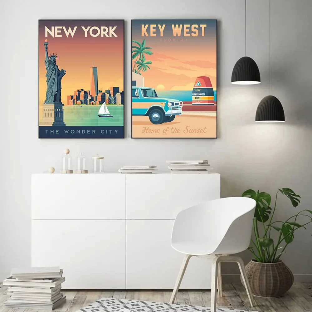 Винтажный постер в скандинавском стиле для путешествий города Нью-Йорк