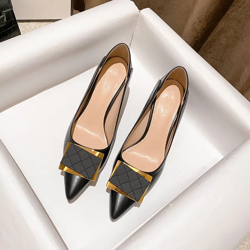 

Женские туфли-лодочки FHANCHU 2023, мягкие туфли с глубоким вырезом, на высоком каблуке, с острым носком, без застежки, на весну, черные, персиковые, Прямая поставка