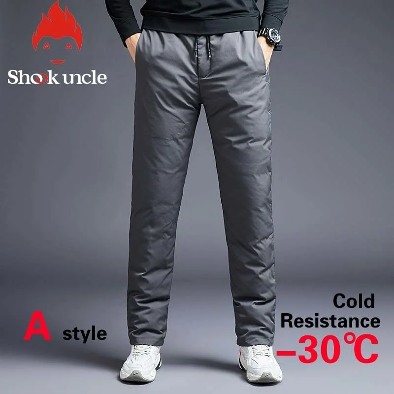 2023 Winter Warm Men's White Duck Down Casual Pants Outdoor Jogger Camping Straight Sweatpants Thicken Padded Trousers New