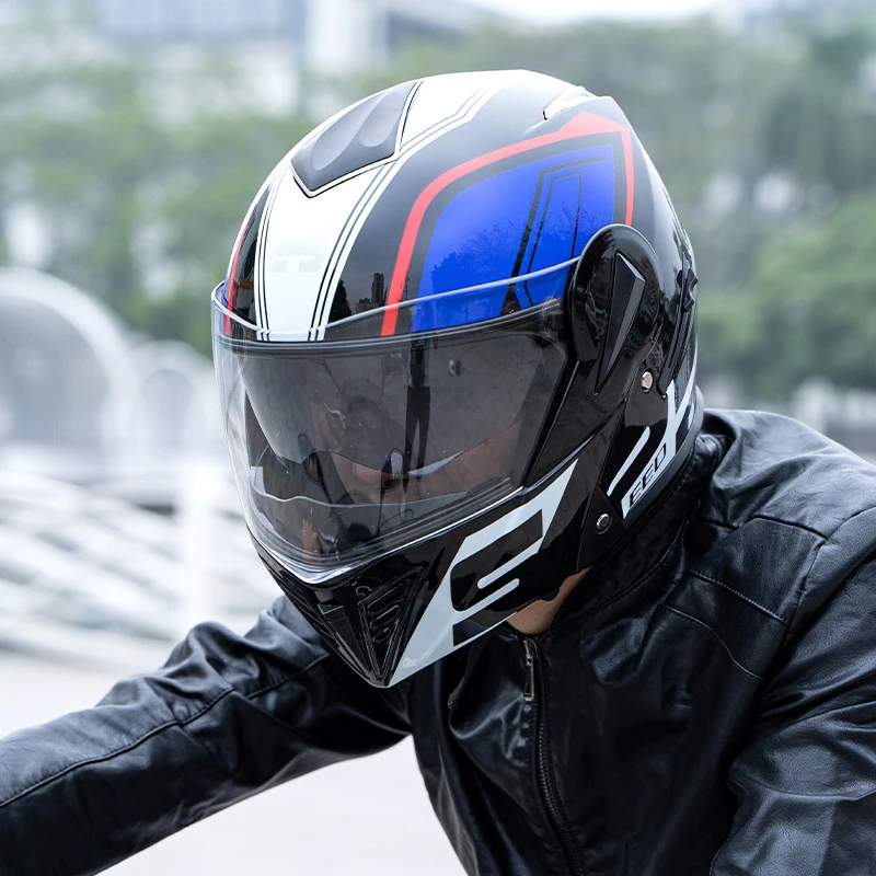 Electric Motorcycle Full Face Helmet HD Double Mirror Breathable Uncovered Helmet Four Seasons Universal Safety Helmet enlarge