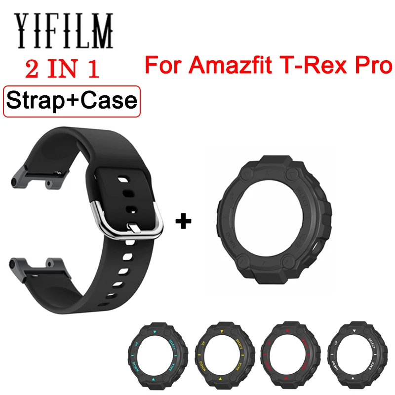 

Solid Color Siicone Strap + Case For Xiaomi Huami Amazfit T Rex/T-rex Pro TPU Protection Cover Sport Smartwatch Bracelet Band