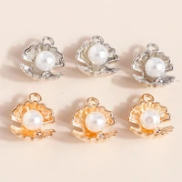 10pcs 2 colors alloy pearl shell charms for jewelry making diy pendants necklaces earrings handmade keychains crafts decoration
