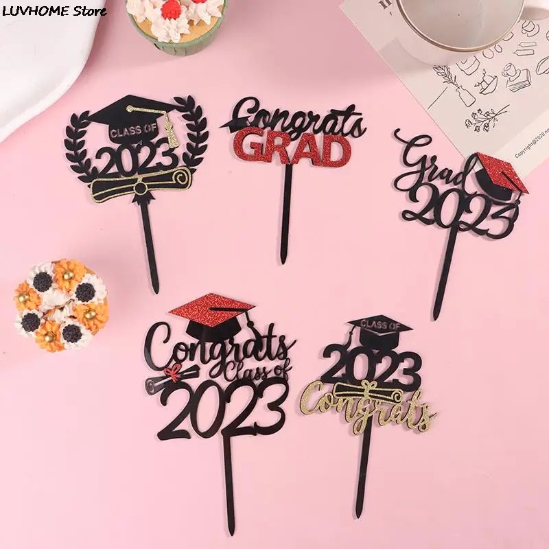 

1Pc 2023 Graduation Season Party Acrylic Cupcake Decoration Cake Topper Graduation Ceremony Cake Insert Decoration Supplies