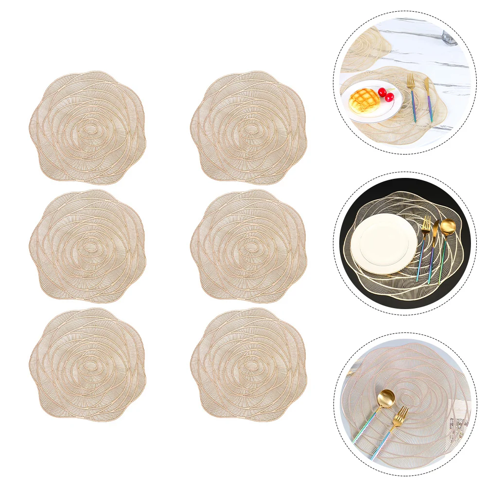 

6pcs Rose Shaped Place Mats Hollow Table Mats Decorative Coasters Table Mats
