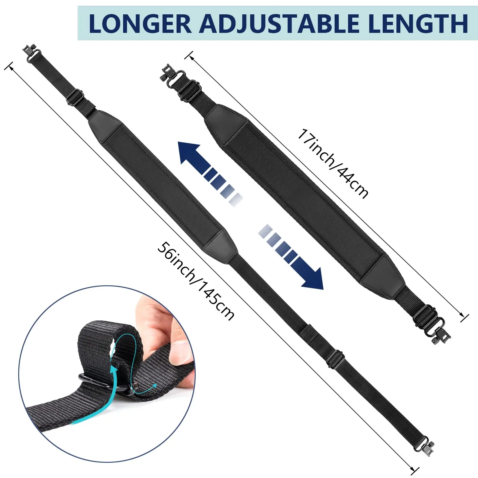 

MidTen 1PCS Black Adjustable Nylon 2 Point multi-use strap With Ring Durable Shoulder Padded Strap US Accessory